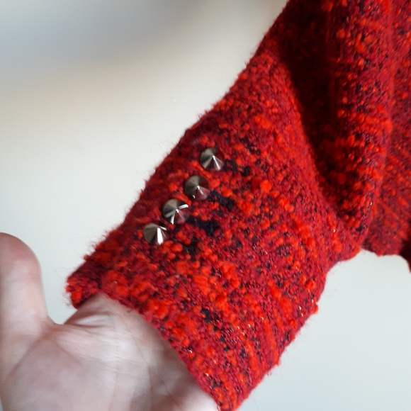 ZARA / L / Women's Tweed Studded Beaded Neckline Peplum Open Blazer Jacket 🌙 - Picture 3 of 11